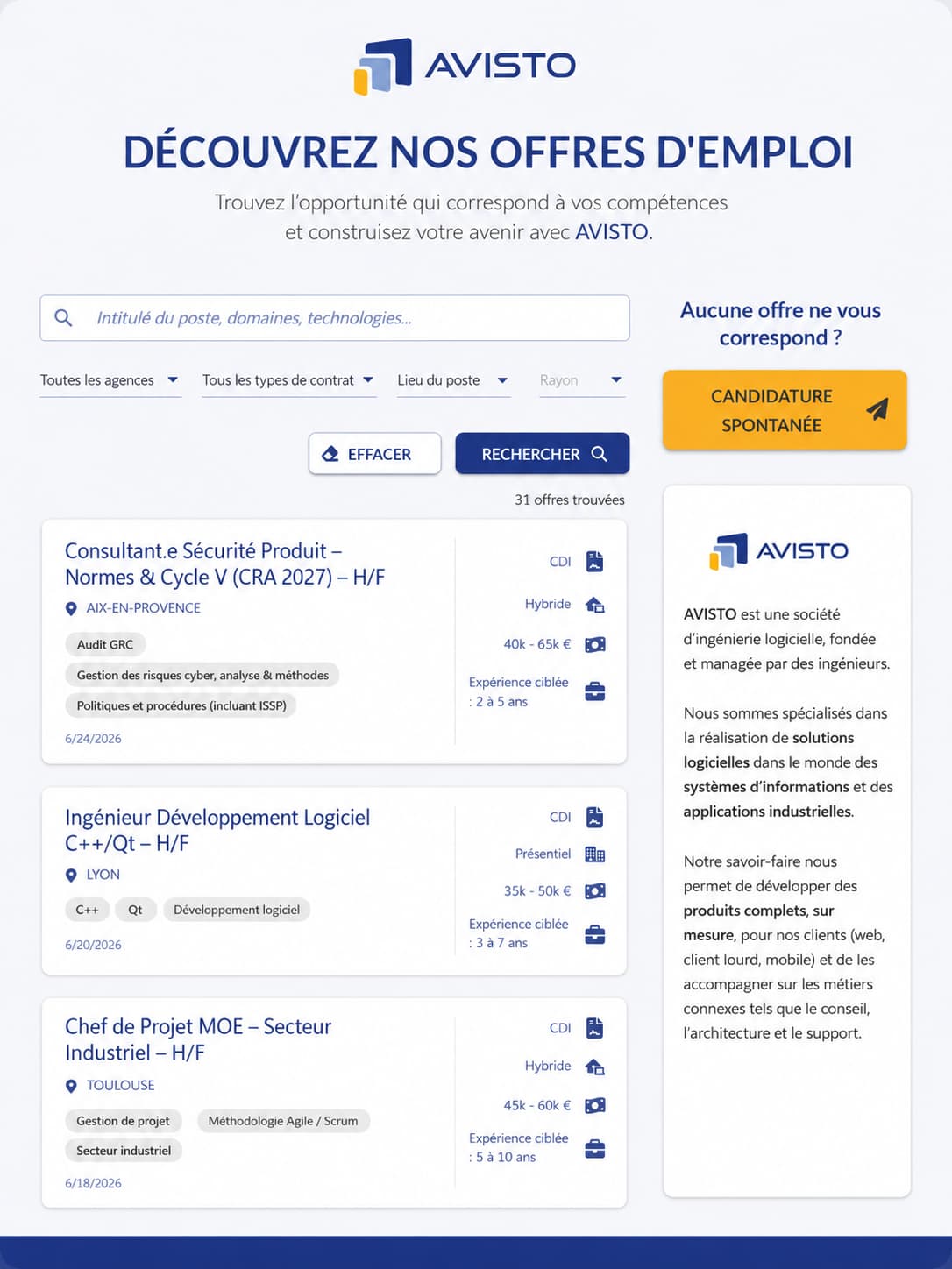 AvisTO — recruitment platform interface