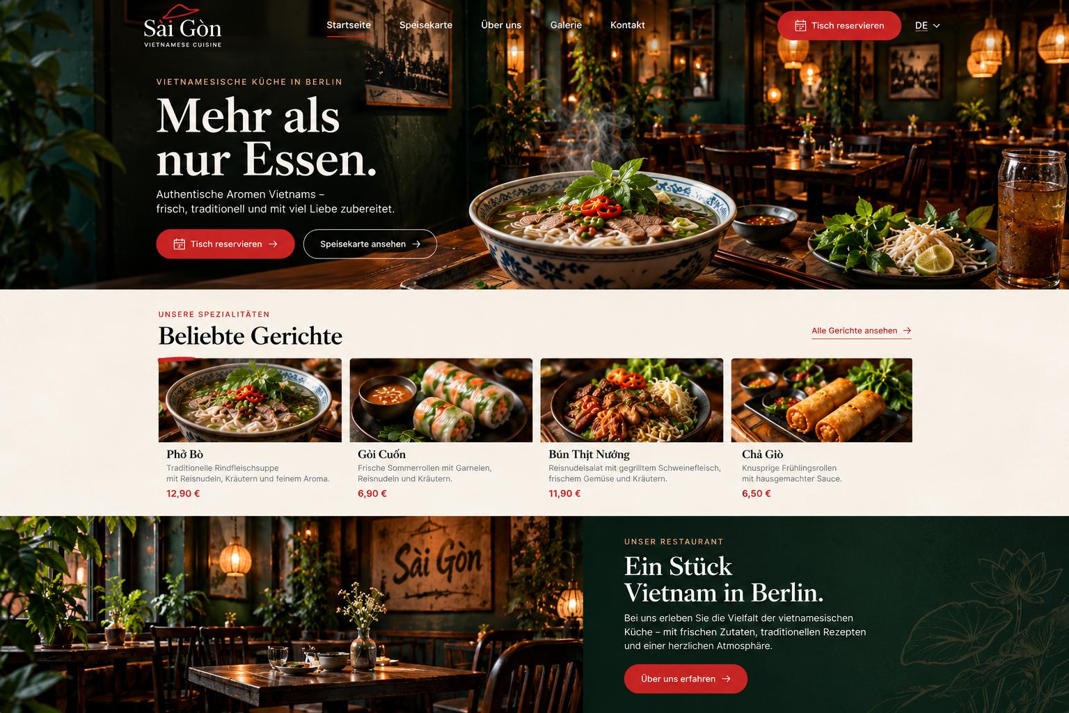 Restaurant – homepage on desktop
